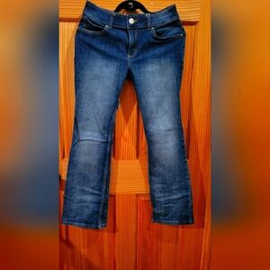 Wrangler Blue Boot Cut Jeans with Medium Wash and Gold Stitching